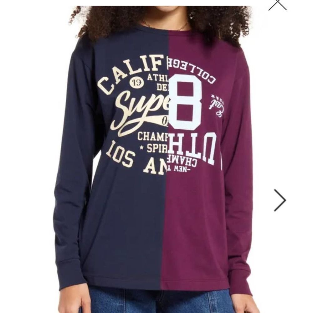 4/$25 NWT BP. Split Sport Long Sleeve Graphic Top In Navy- Purple Redone Sport
